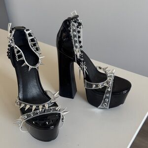 Black and Silver Spiked Platform Heels